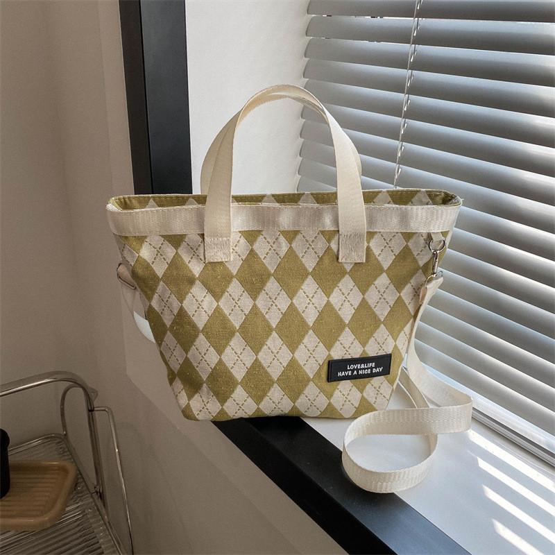 Stylish Large Capacity Plaid Canvas Handbag 2023 Trendy Urban Simple Shoulder Bag For Women