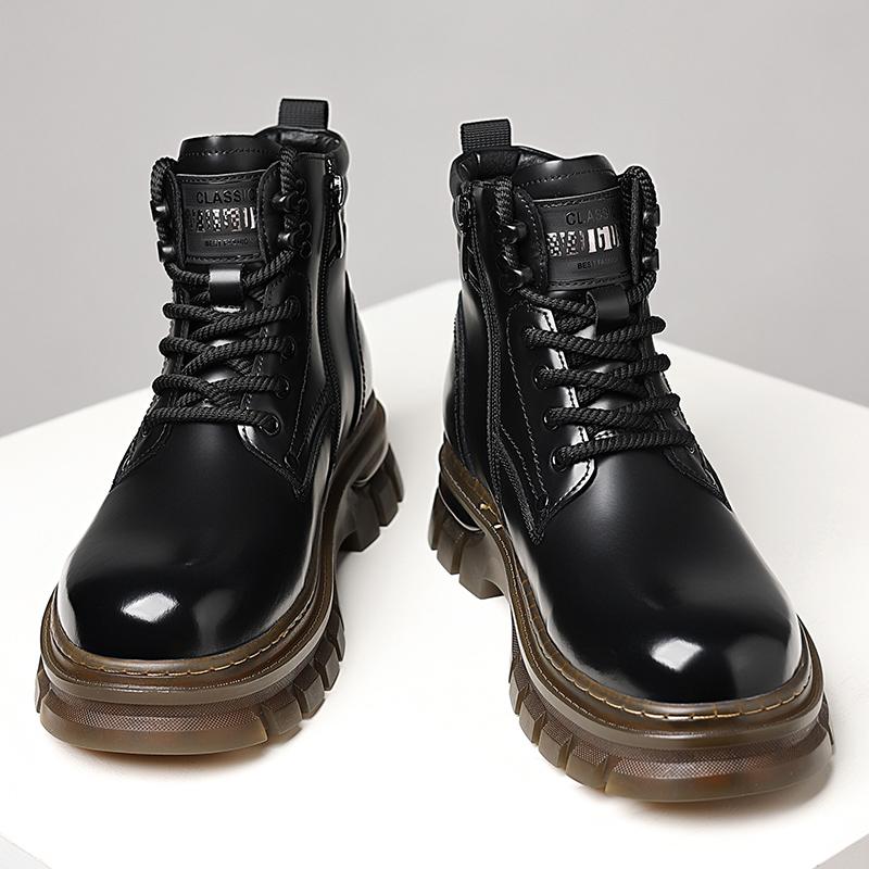 Fashion Classic Brand Genuine Leather Chelsea Boots Men Winter Warm Plush Mens Shoes Ankle Boot Thick Soled Fashionable Motorcycle Boots