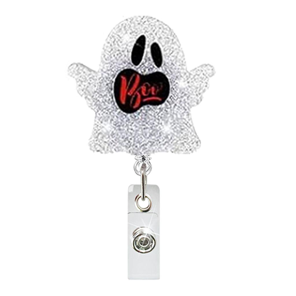 Acrylic Halloween Spooky Ghost Eyeball Skeleton Retractable Badge Reel Rotating ID Badge Holder Crocodile Clip for Doctor Nurse