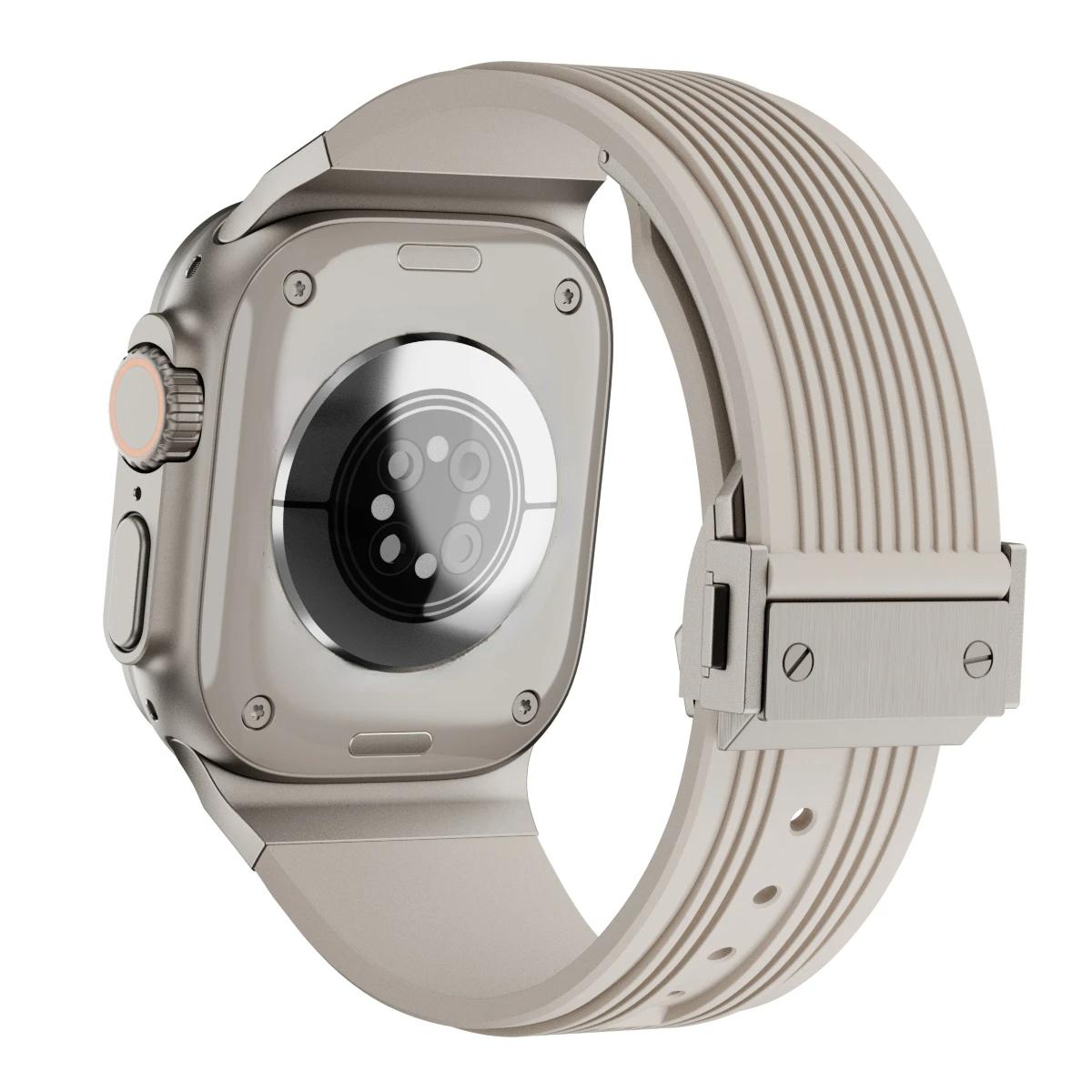 

Мягкий резиновый ремешок для Apple Watch Ultra 2 1 49 мм серии 9 8 7 45 мм 44 мм спортивный силиконовый ремешок для iWatch 6 5 4 se 44 42 мм браслет 49mm Titanium connector слоновая кость