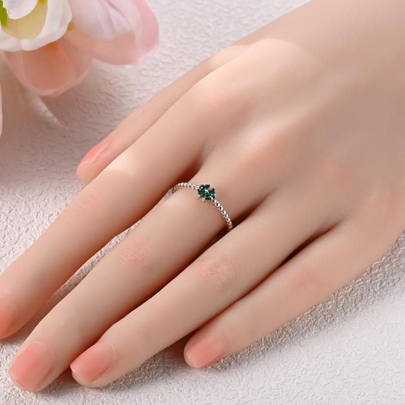 Original  Gold Plated CopperHeart Clover Zircon Beaded Stackable Ring 6-9 Size Women Valentine Daily Jewelry Gift