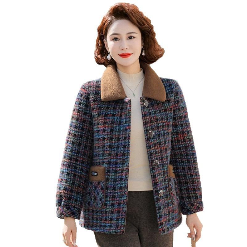 Winter velvet plaid imitation mink velvet jacket women's autumn and winter warm temperament woolen coat