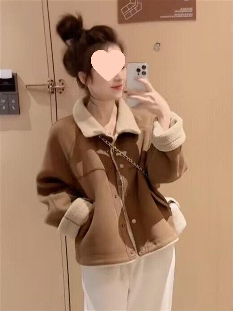 Women's Fur-Integrated Lambswool Coat - Small Size, Thickened Warm Jacket for Spring/Summer
