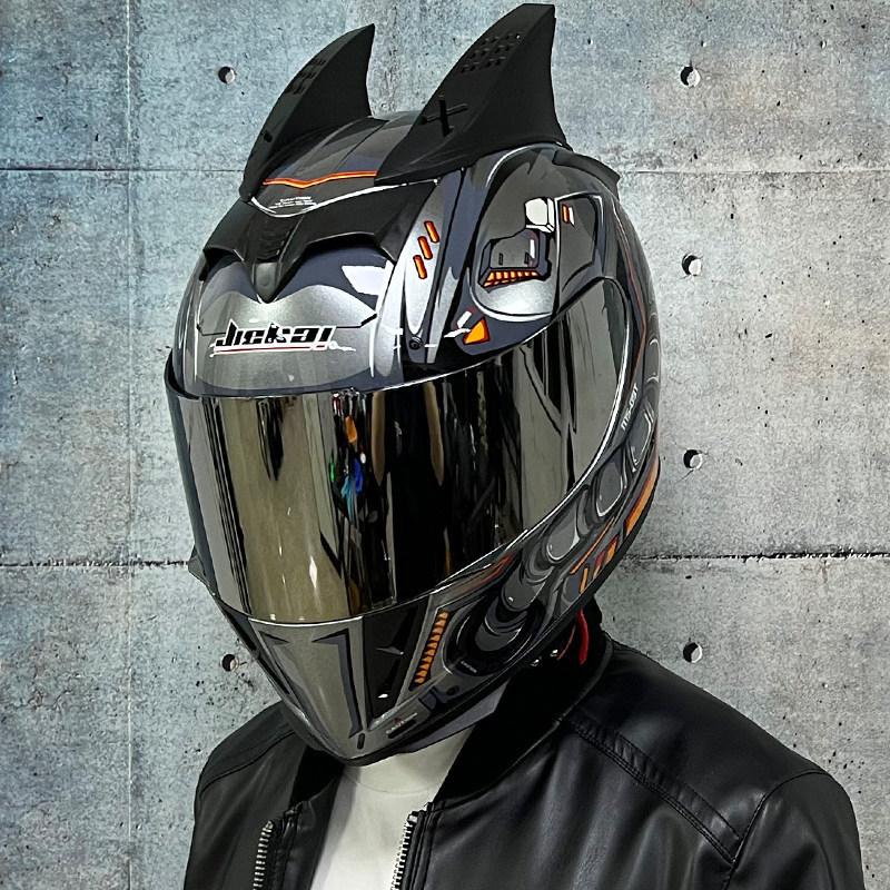 Jiekai Electric Vehicle Bike Helmet Men's and Women's Full Helmets Four Seasons Double Mirror Bluetooth Personalized Helmet Grey Party
