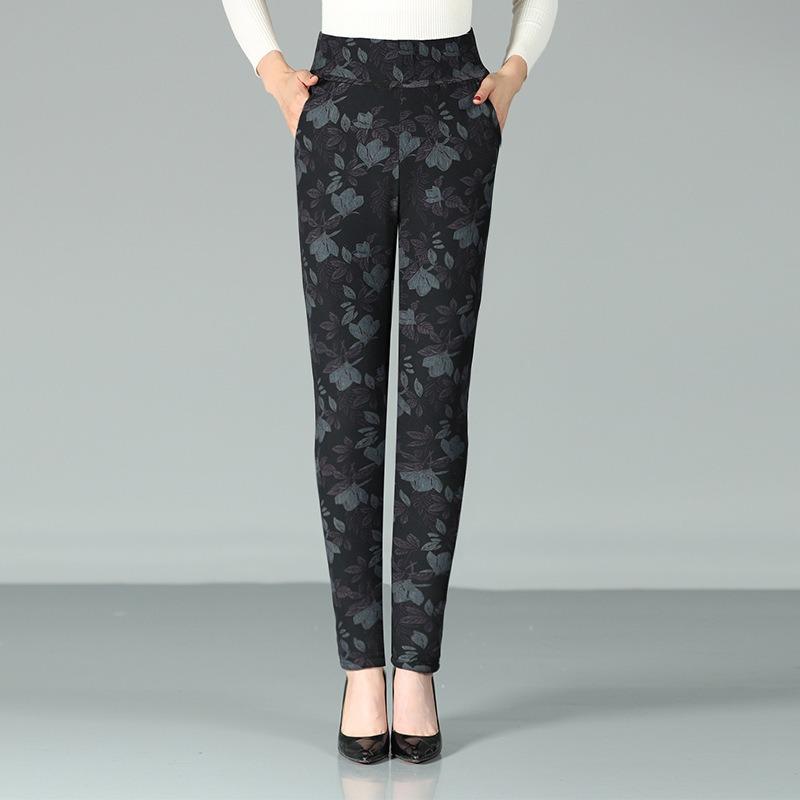 Thickened High-waisted Cotton Pants, Female Grandma Pants, Winter Outer Wear Leggings, Medium and Old Mother Warm and Slim Body Pants