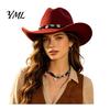 Wide Brim Felt Hat Wool Fedora, Unisex Western Cowboy Hat, Retro Sun Protection Fall Cowgirl Jazz for Women Men Autumn Winter Large Face Slimming