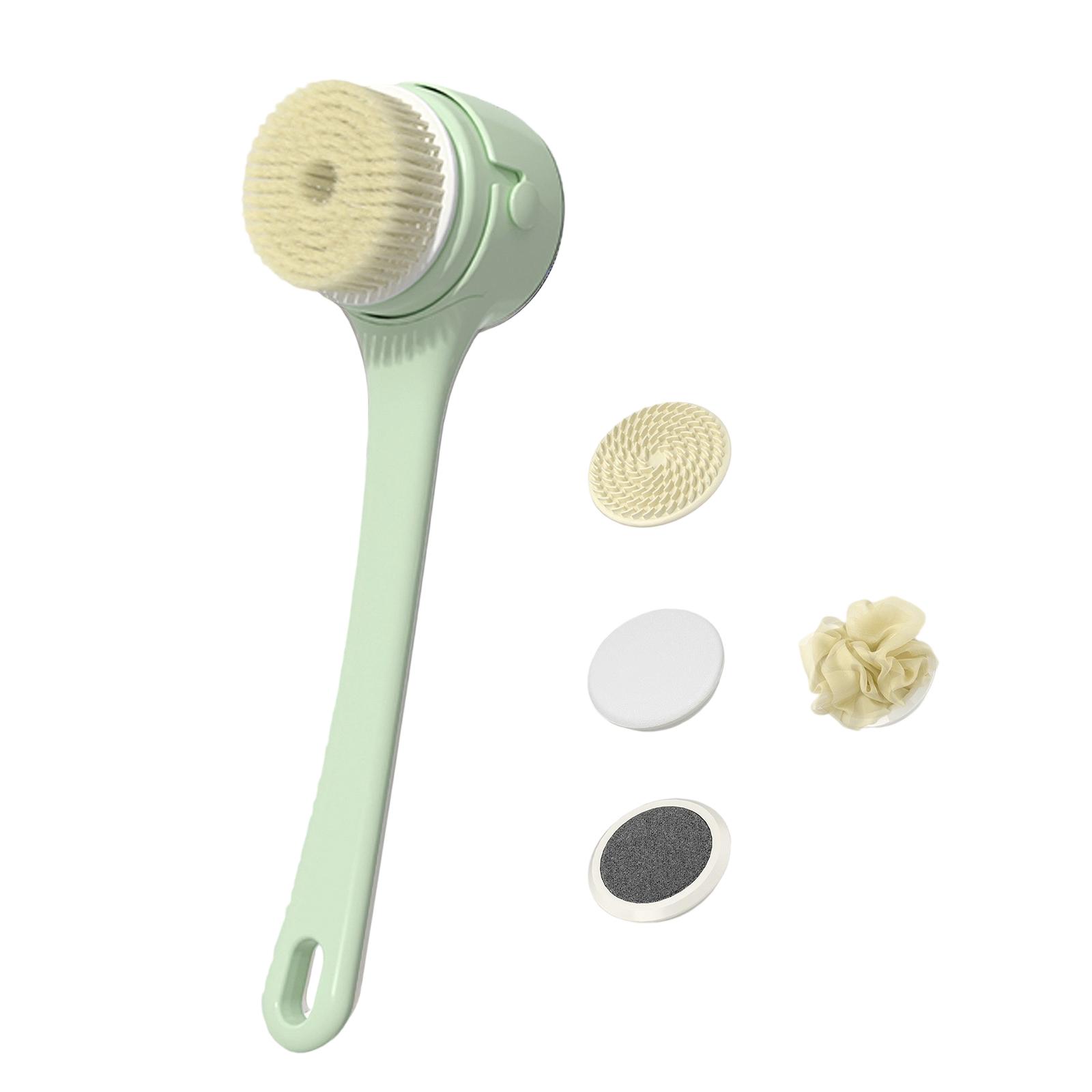 

Водонепроницаемая электрическая щетка для душа, перезаряжаемая ручка, скрабер для тела, 5 сменных насадок для отшелушивания и массажа всего тела зелёный