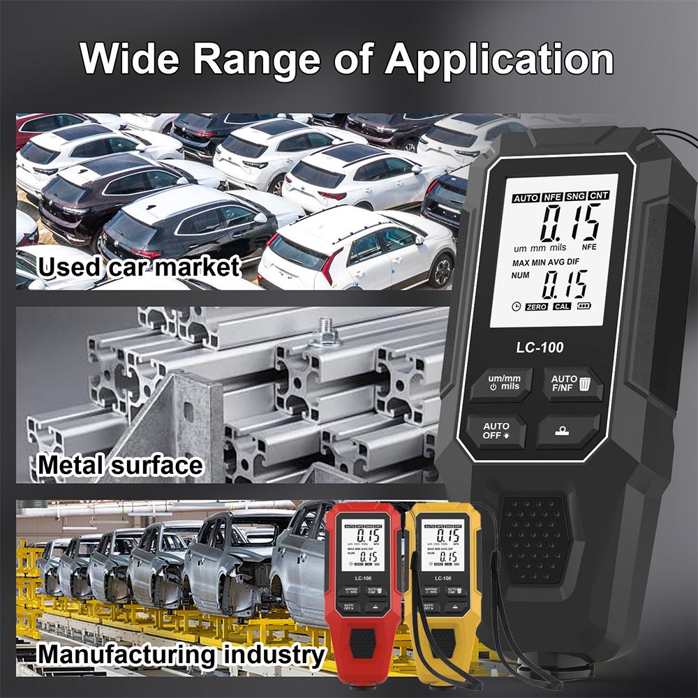 LC-100 Car Paint Thickness Gauge 0-2000UM Fe & NFe Film Digital LCD Coating Automatic Thickness Tester Manual Auto Paint Tools