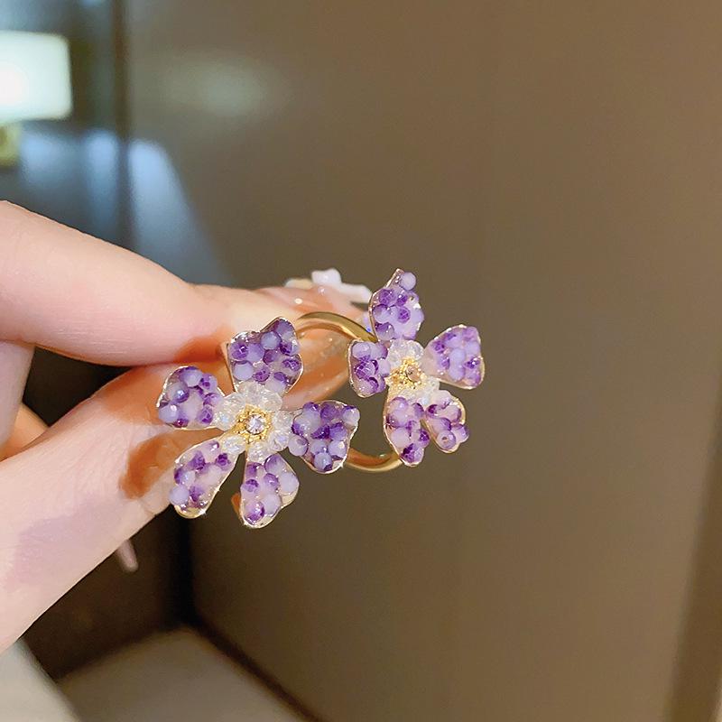 

Ретро Фіолетові Сережки з Квіткою, Діамантовою Китицею - Пусети зі Срібною Голкою для Елегантних Жінок