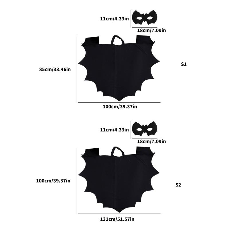 2Pcs Bat Wing Cloak Cape with Eye Mask Halloween Bat Costume Accessories Cosplay Vampires Costumes for Dressing Up Party