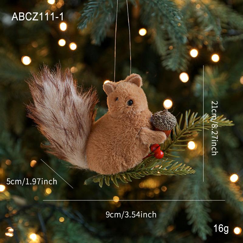 

Plush Squirrel Pendant Pinecone Branch Cartoon Doll Christmas Tree Decoration Desktop Ornament Hanging Decoration
