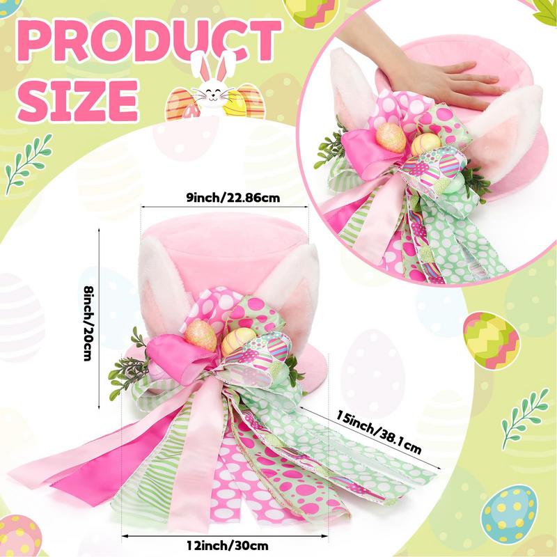 Easter Tree Topper Handmade Bunny Ears Tree Topper Hat Artificial Ornaments Easter Party Decorations Welcome Door Sign Spring