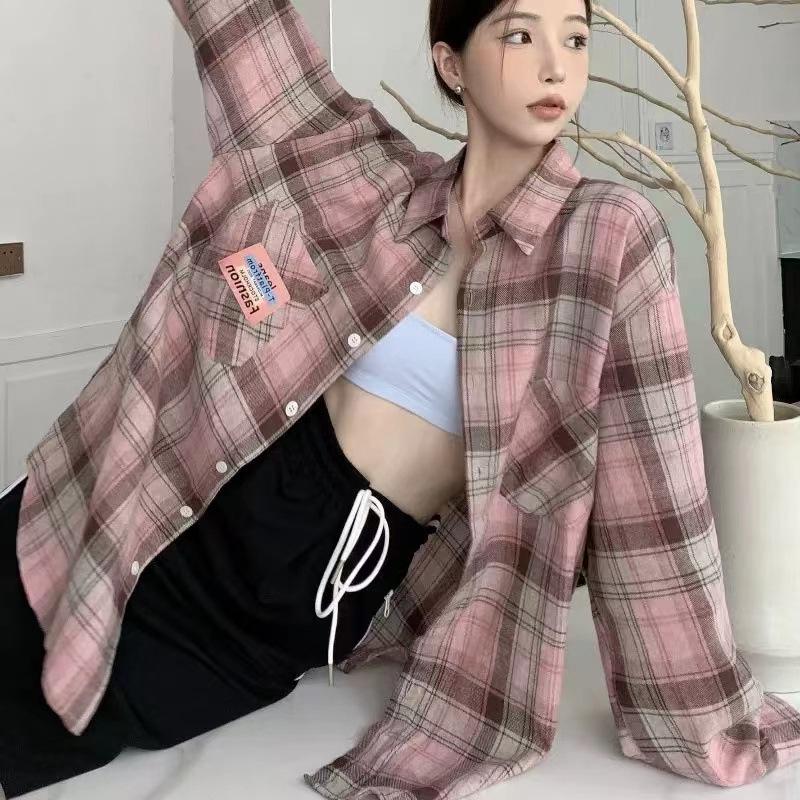 2024 Retro Plaid Brushed Long-Sleeve Loose Casual Shirt