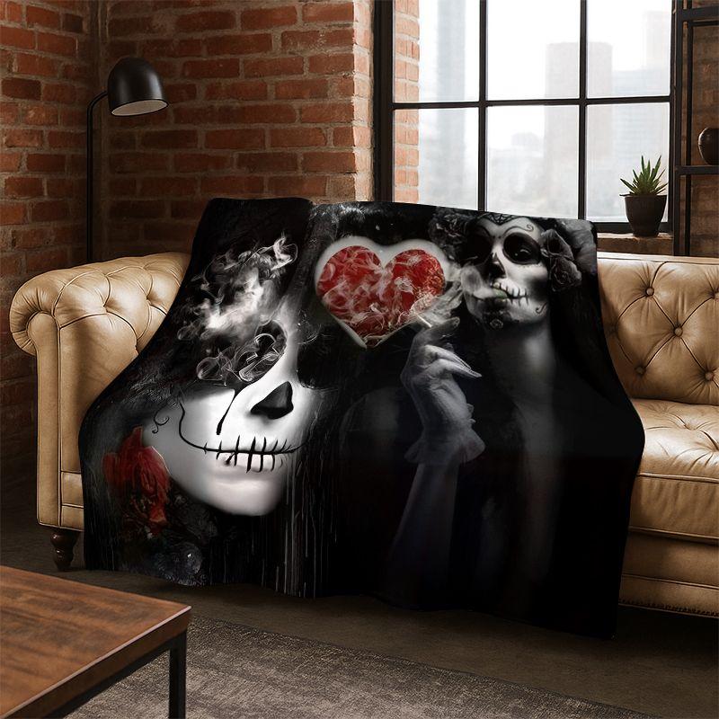 Gothic Skull Dead Girl Cartoon Horror Flannel Blanket Soft Warm Throw Blanket for Bedroom Living Room Bed Travel Camping Picnic
