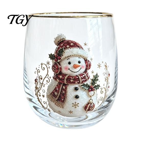Lead Free Soda Lime Glass Christmas Cocktails Glass, Santa Snowman Reindeer Tree Design Tumbler, 300ml Lead-free Festive Seasonal Tumblers Holiday