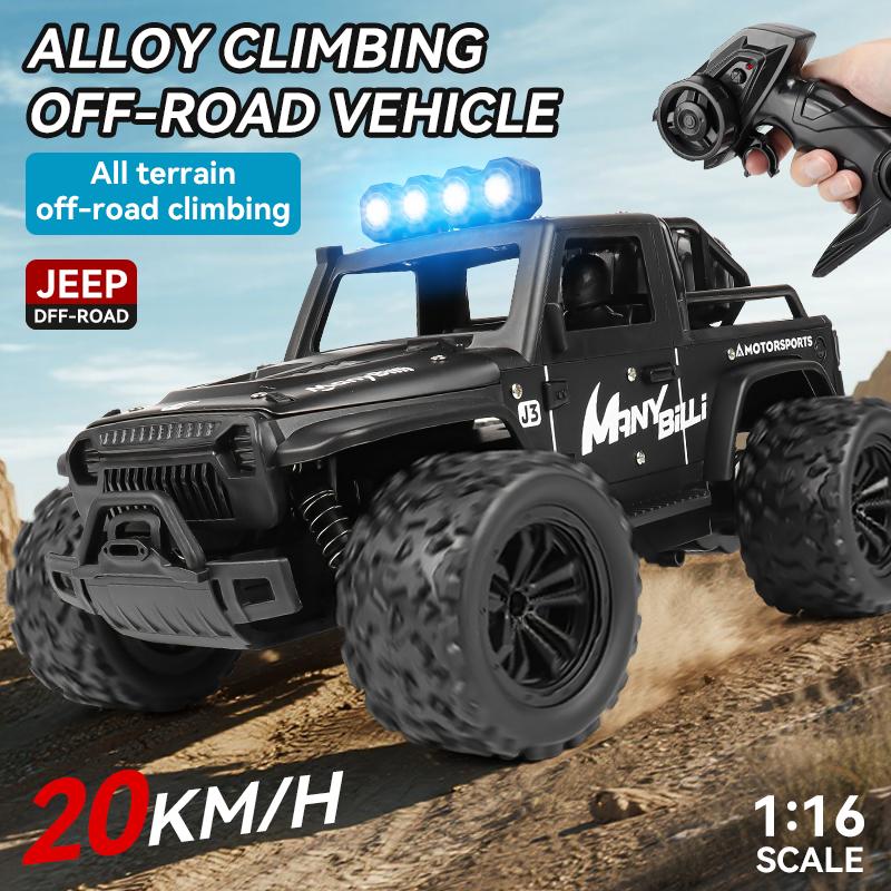 Alloy NEW JEEP Racing 1:16 Scale With LED Lights High Speed Road Climbing Drifting 2.4G Remote Control Toys For Kid Outdoor Gift