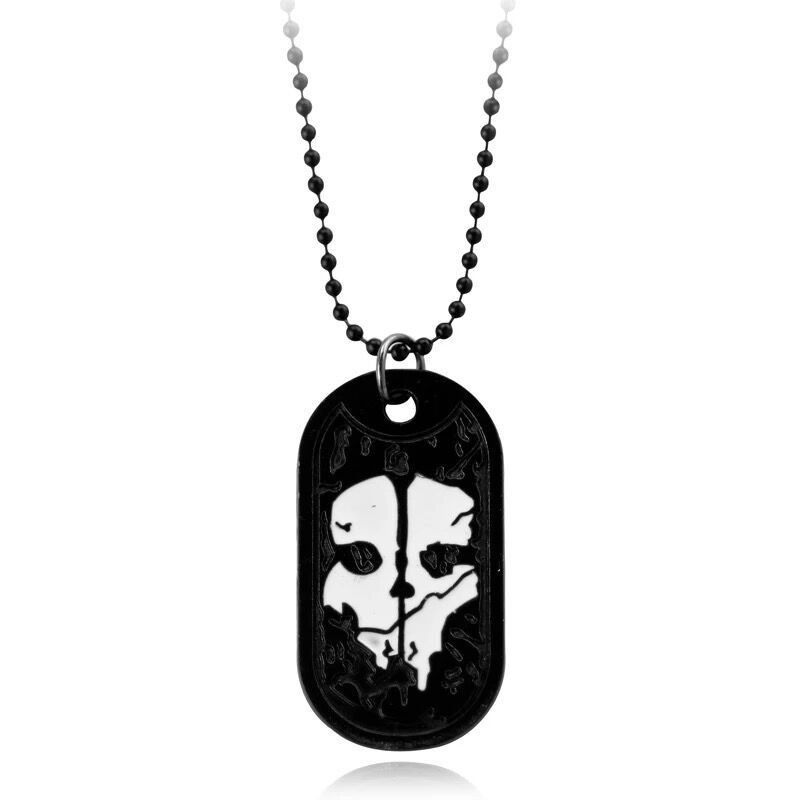 

Style Bold Military Geometric Skull Pendant Necklace With Durable Beaded Chain For Use Daily