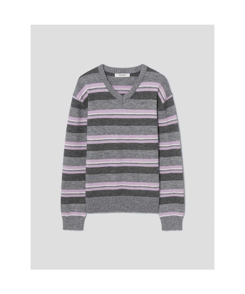 8SECONDS V-Neck Striped Pullover Purple