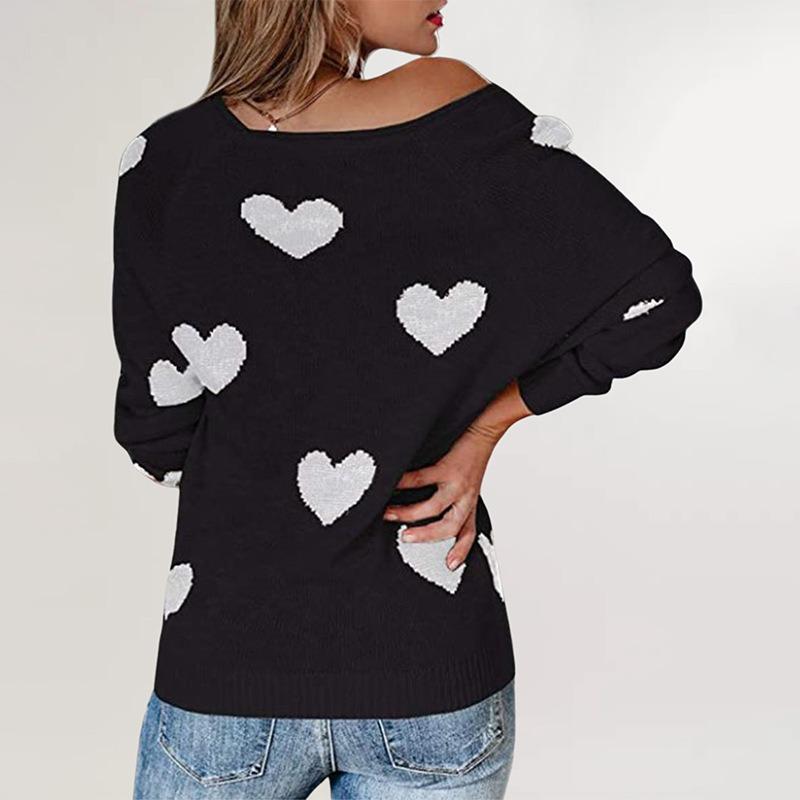 Herbst- und Winter-Neue Modelle, lockerer Liebe Valentinstag V-Ausschnitt Strickpullover Pullover Damen