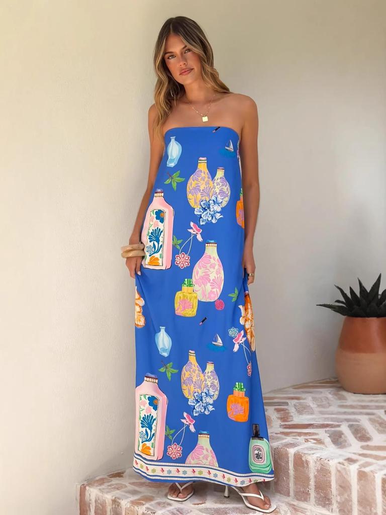 2025 European Linen Strapless Casual Holiday Dress