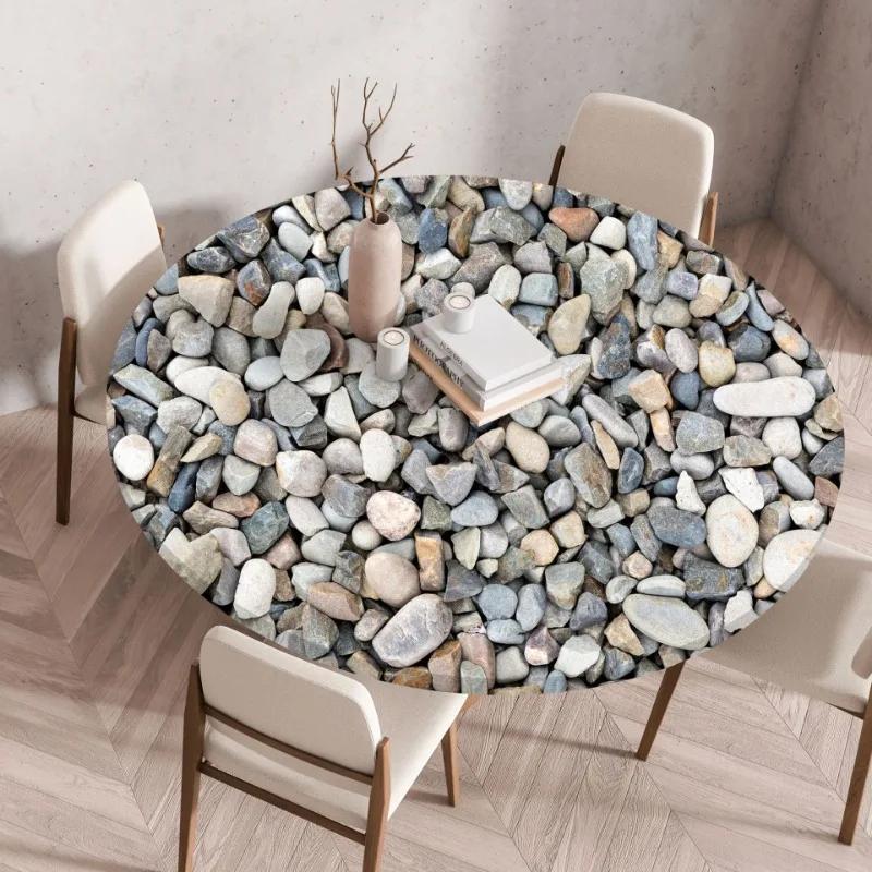 Waterproof Oil-Proof Reusable Tablecloths Round Tablecloth Wood Texture Tablecloths Elastic Fitted Home Round Table Cover