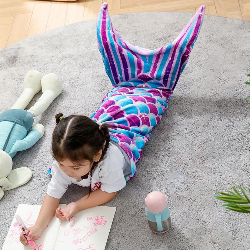 Beauty Fish Scales Mermaid Tail Princess Blanket For Sofa Bed Wearable Soft Flannel Throw Nap Sleeping Bag Single Warm Blankets