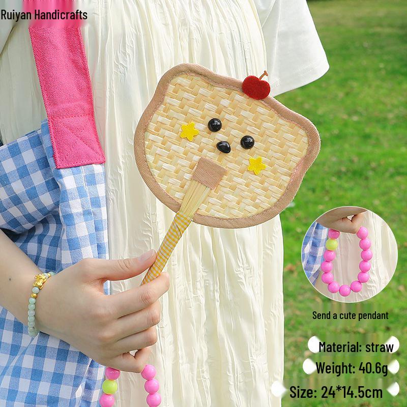 Colorful Hand-Crank Fan with Lanyard - Handmade Cartoon Cattail for Children's Day Photography