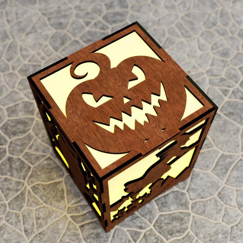 New Halloween Witch Horror Wooden Candlestick Laser Cut Night Light Lantern Decoration Ornament