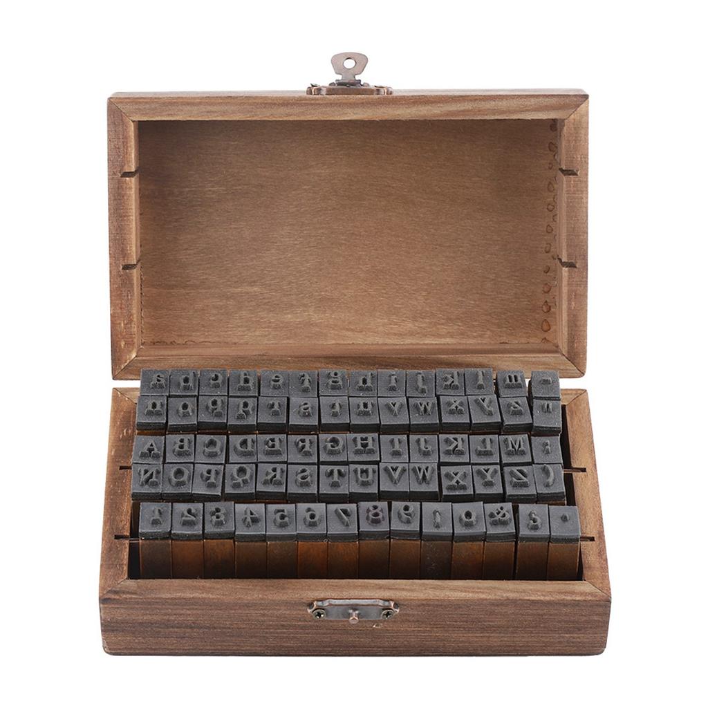 70 stk Vintage Tre Alfabet Bokstav Gummistempler Liten Treboks