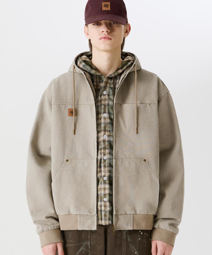 Trillion Vintage Washed Canvas Work Zip-Up Hoodie [Cream]