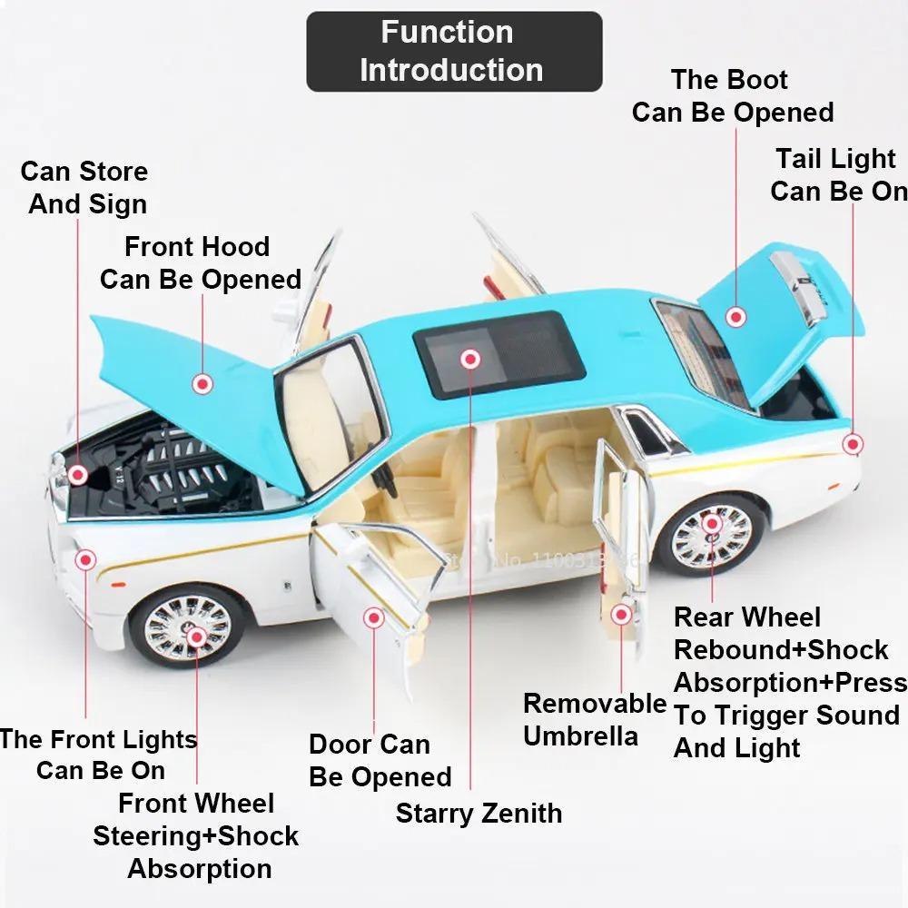 1:24 Rolls-Royce Spectre Phantom Cars Models Toys Alloy Diecast Metal with Light Music Doors Opened Vehicle Boys Collection Gift
