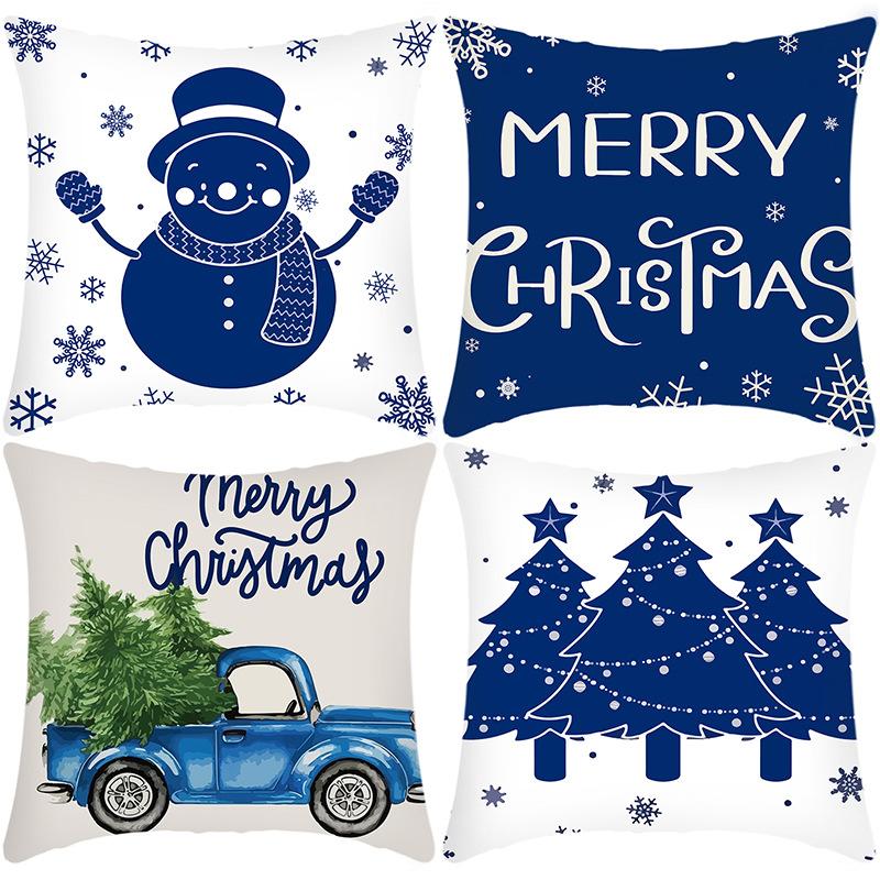 

New Christmas Elk Santa Snowman Christmas Tree Print Pillow Home Sofa Cushion Cover 45 * 45Cm pillowcase