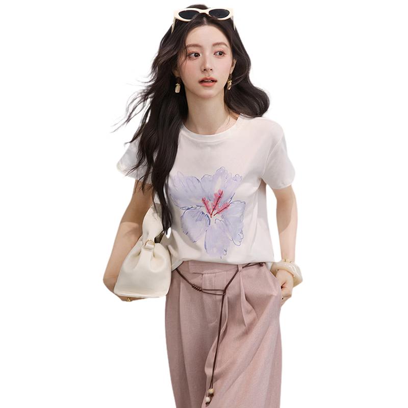 Women s Watercolor Floral Print T-shirt S