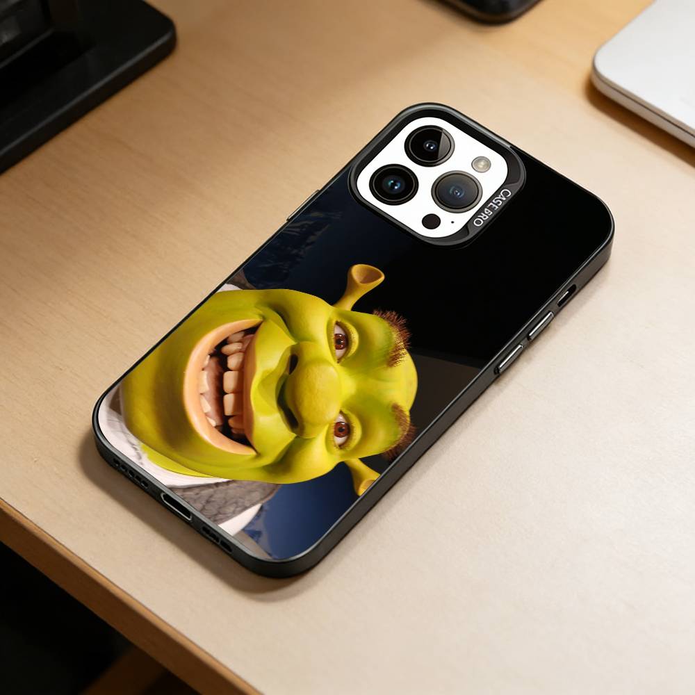 Cute S-Shrek Phone Case For iPhone 17,16,15,14,13,12,11 Plus,Pro Max,XS,Colored Silver Plated Inside Cover