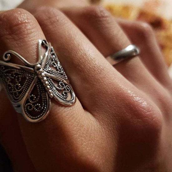 Women Ring Butterfly Adjustable Jewelry Engraving Appearance Finger Ring for Dating