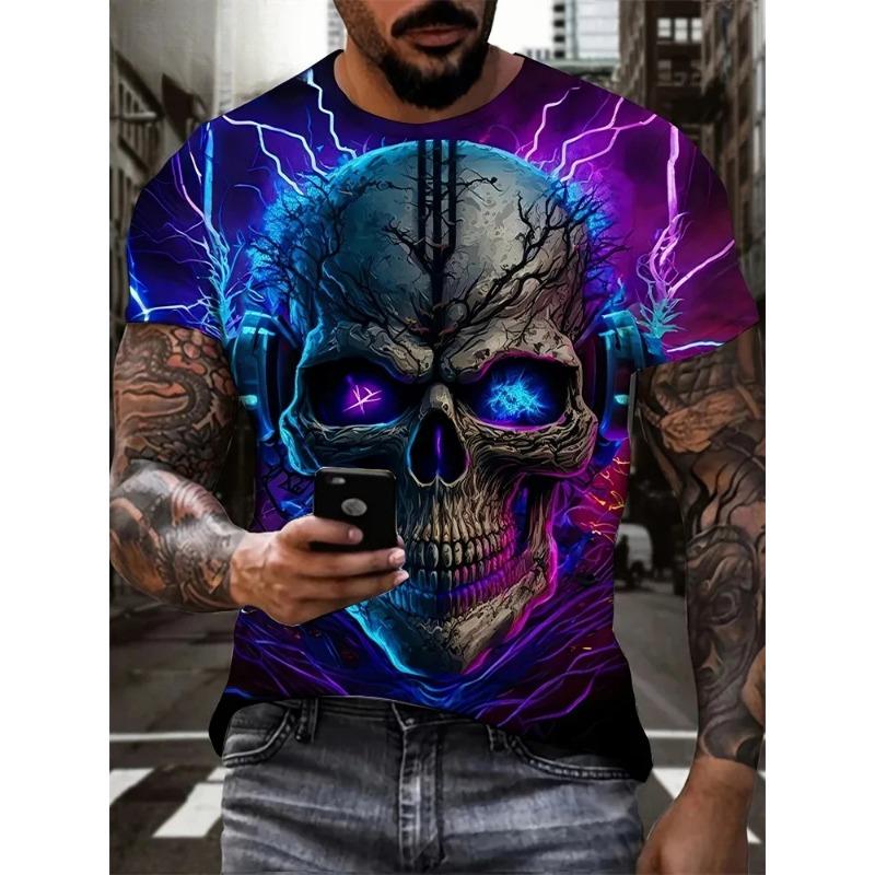 Men's Horror Skull Print T-Shirt 3D Print Vintage O-Neck Short Sleeve Fashion T-Shirts Men's Summer Street Clothing