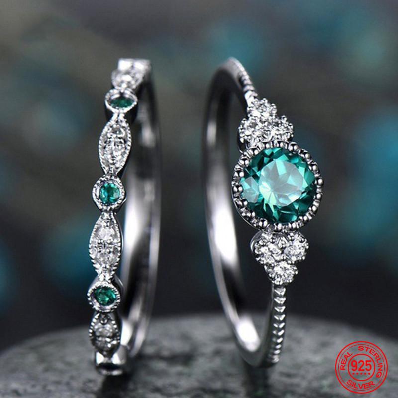 

Кольцо из стерлингового серебра 925 пробы с изумрудным цирконом для женщин, очаровательные кольца с синим драгоценным камнем, свадебные украшения, подарок