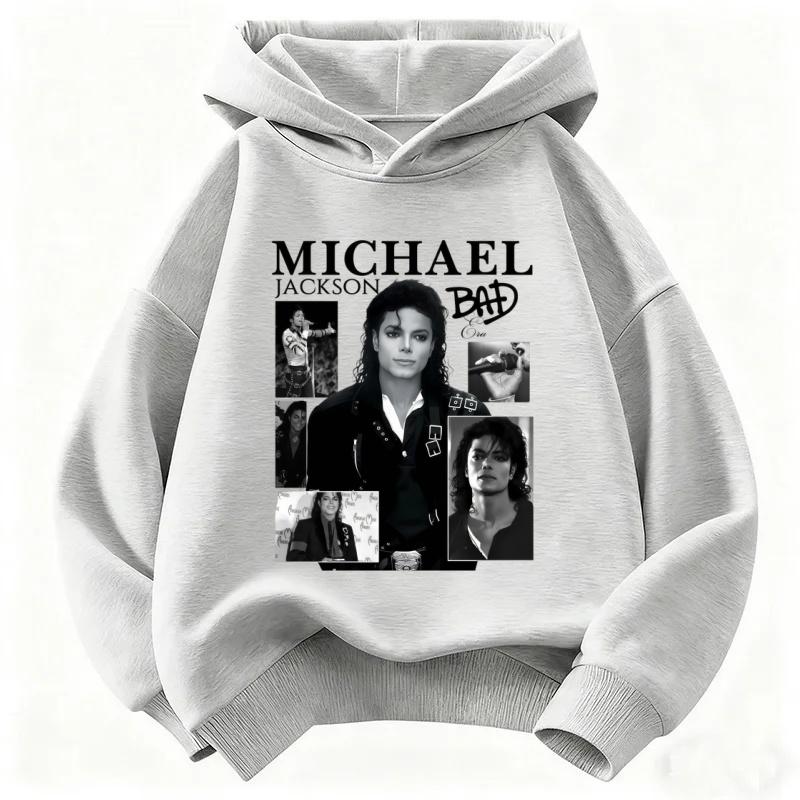 Michael Jackson BAD Album Print Kinder Kapuzenpullover, Unisex, Vintage Hip Hop Pullover mit Kapuze, Lässiges Streetwear Oberteil