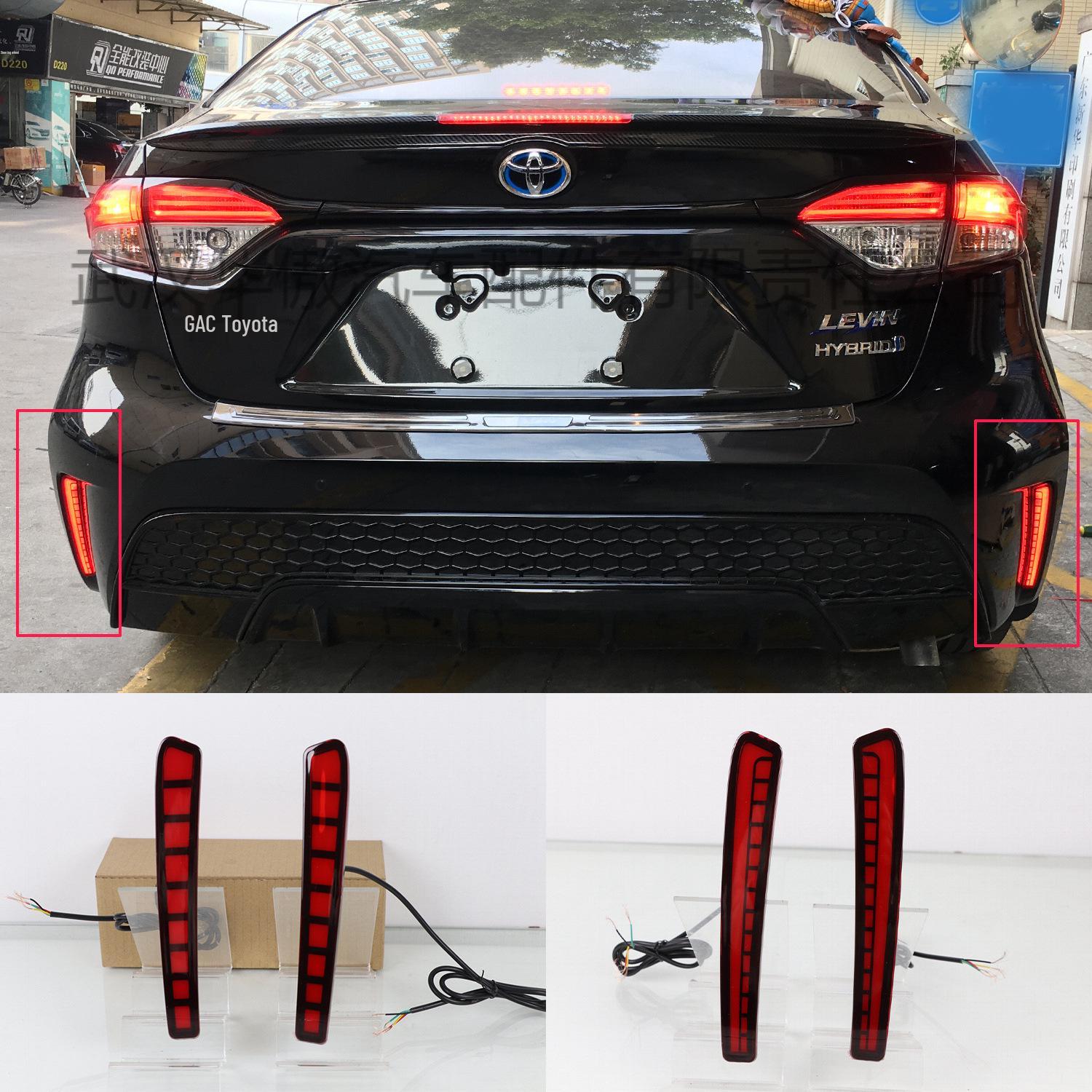 LED Rear Bumper & Brake Lights with Sequential Turn Signals for 19-24 Toyota Levin Tail Light Enhancement. Black Face Mustang Style