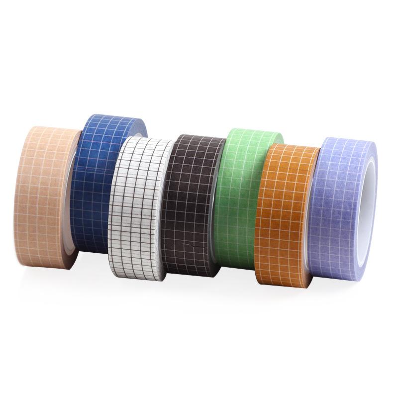 Grunnfarge Rutenett mønster papir Washi Tape 15 mm selvklebende maskeringstapes dekorasjon Klistremerker for dagbok albumramme DIY gave
