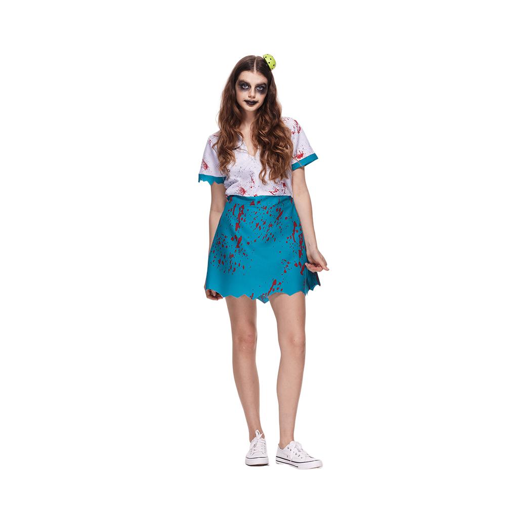 EraSpooky Adult Women Pickleball Costume Deadly Dink Zombie Player Dress with Half-Pickleball Hair Clip