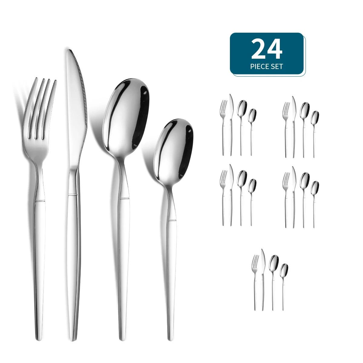 

Набор столовых приборов из 24 предметов, столовые ножи, вилки, ложки, столовые приборы из нержавеющей стали, столовые приборы из серебра, столовые приборы для свадьбы, отеля, глянцевые черные столовые приборы серебряный