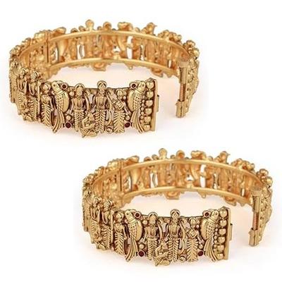 Set of 2 18k Gold Plated Lord Ram Sita Bangles for Women Bangles Set Latest Stylish Traditional Kada Jewellery Ram Parivar Temple Bangles