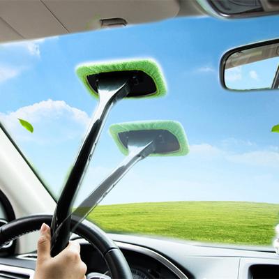 Kit de escova para limpeza de janelas de carro, ferramenta de limpeza de para-brisa, limpador de vidro interno com cabo longo, acessórios para carro