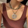 Bohemian Stripe Spiral Alloy Necklace Vintage Leather Wax Rope Pendant Chain Literary Fashion Personalised Stacked Women's Necklace