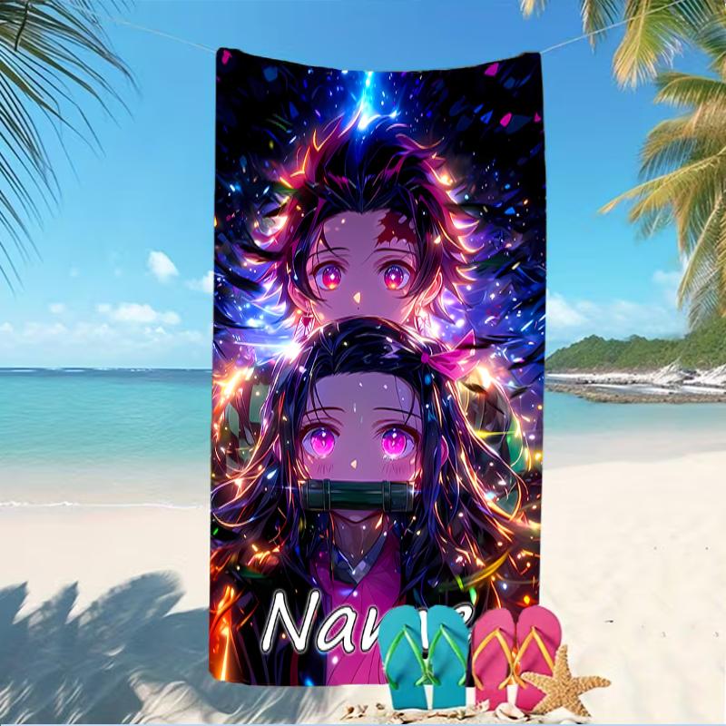 Customizable Personalized Beach Towels Demon Slayer Tanjiro Kamado Themed designs.Suitable for the Beach, Yoga, Sports;ideal As Beach Accessories