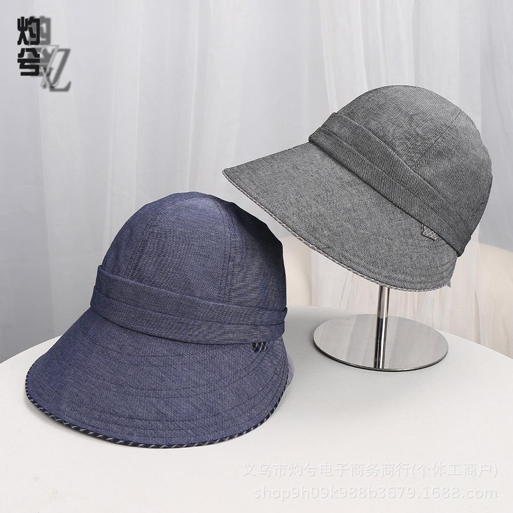 New simple spring and summer bucket hat can tie ponytail sun hat outdoor casual versatile sunshade sun protection cap