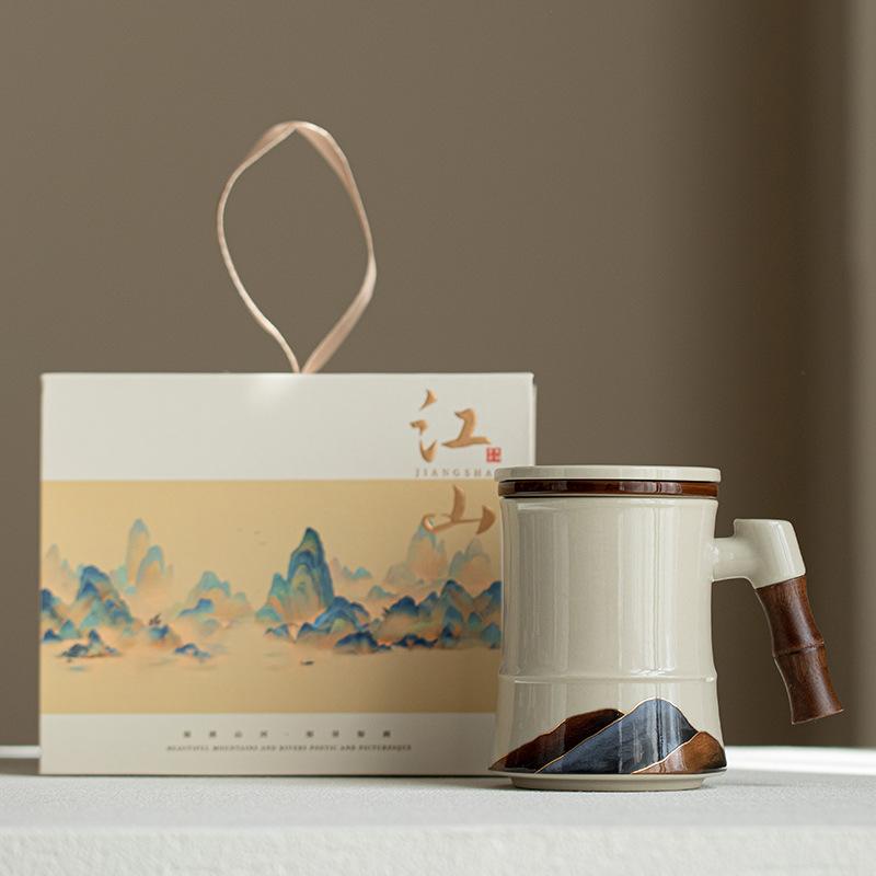 Tea cup ceramic with lid filter tea separation mug personal office water cup tea cup gift box