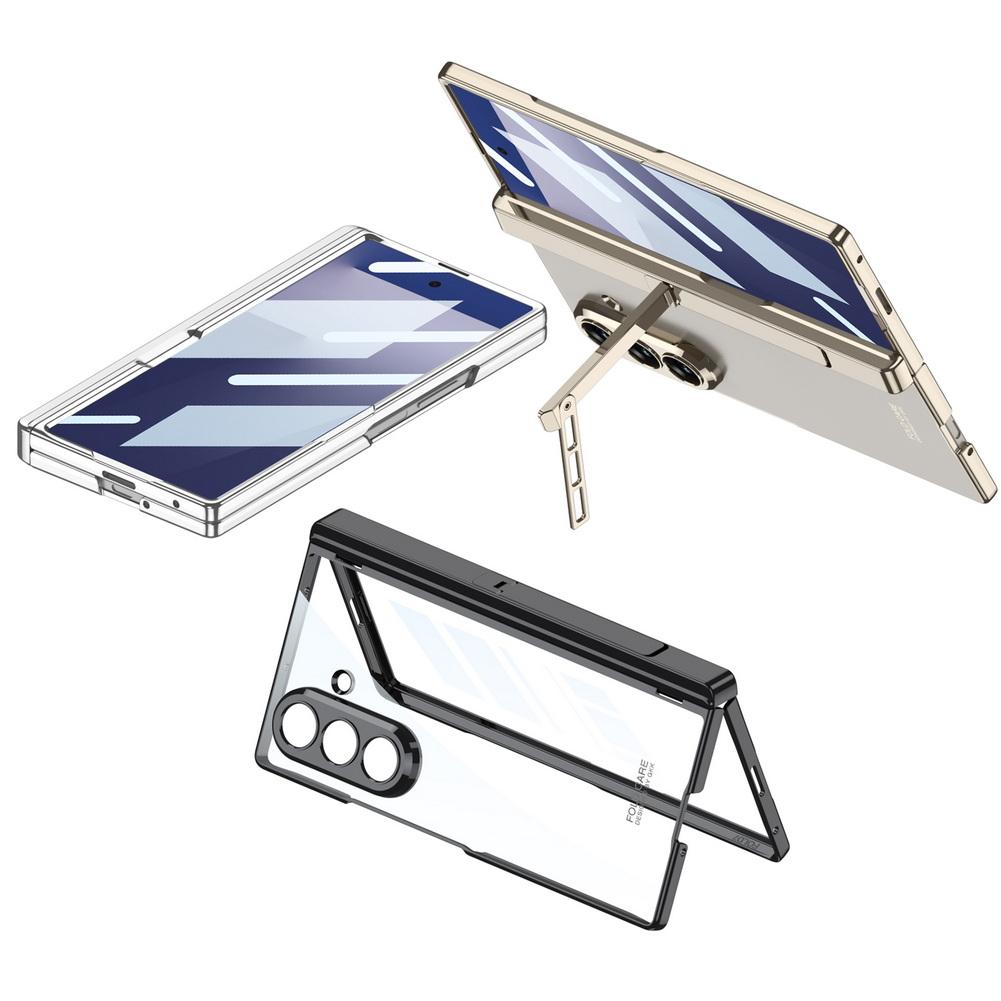 Magnetic Hinge Folding Bracket Plated Frame Transparent Glass Protective Film Case for Samsung Galaxy Z Fold7 Protect Cover