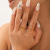 Stainless Steel Open Ring with Bow & Flower Design - French Elegant Style
